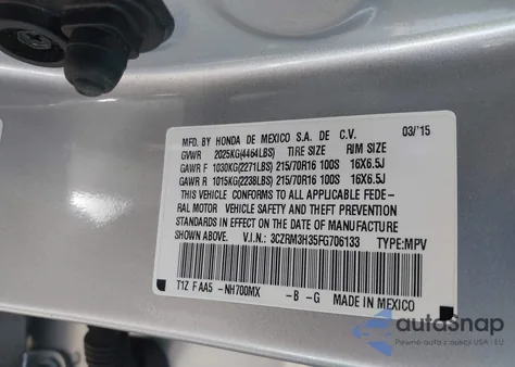 2015 Honda Cr-V Lx z USA, uszkodzony, nr VIN 3CZRM3H35FG706133